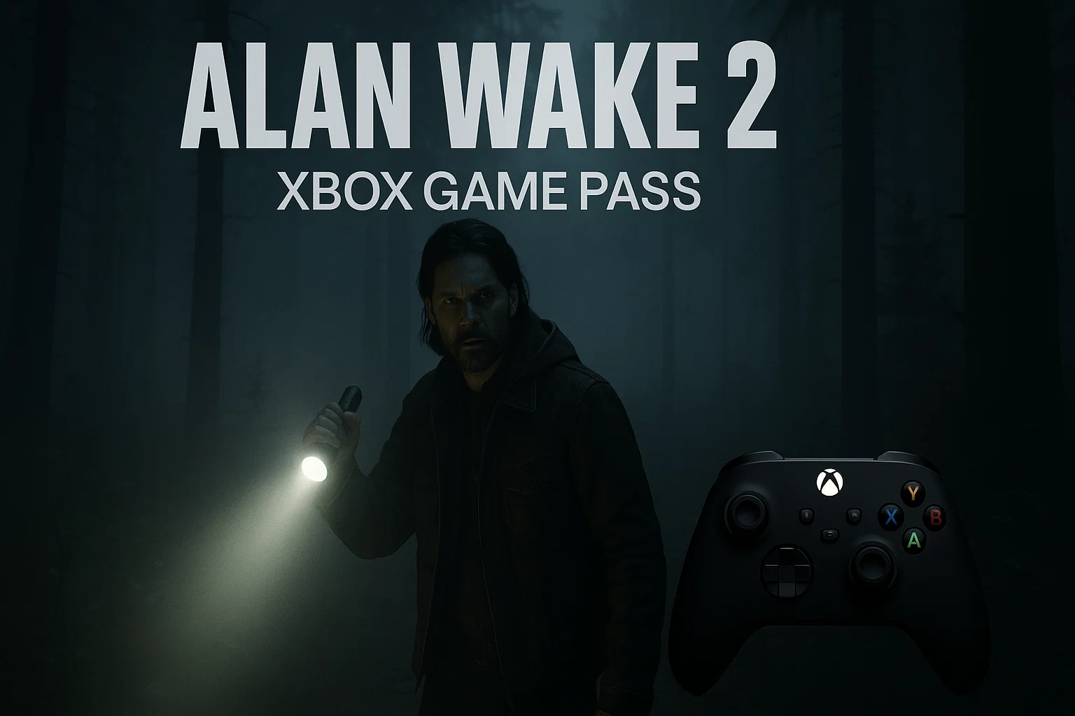 Is Alan Wake 2 on Game Pass or Not? Here’s the Real Answer 1 Alan Wake 2 gameplay with flashlight in dark forest on Xbox Game Pass