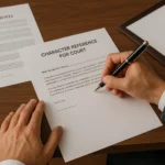 Person writing a formal character reference letter for court