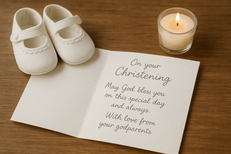 Example of a christening card from godparents with a heartfelt note