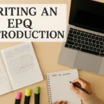 Student writing an EPQ introduction with notes and laptop