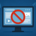 A no-entry symbol over computer screen representing illegal content on the internet