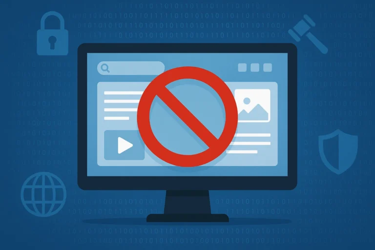 A no-entry symbol over computer screen representing illegal content on the internet