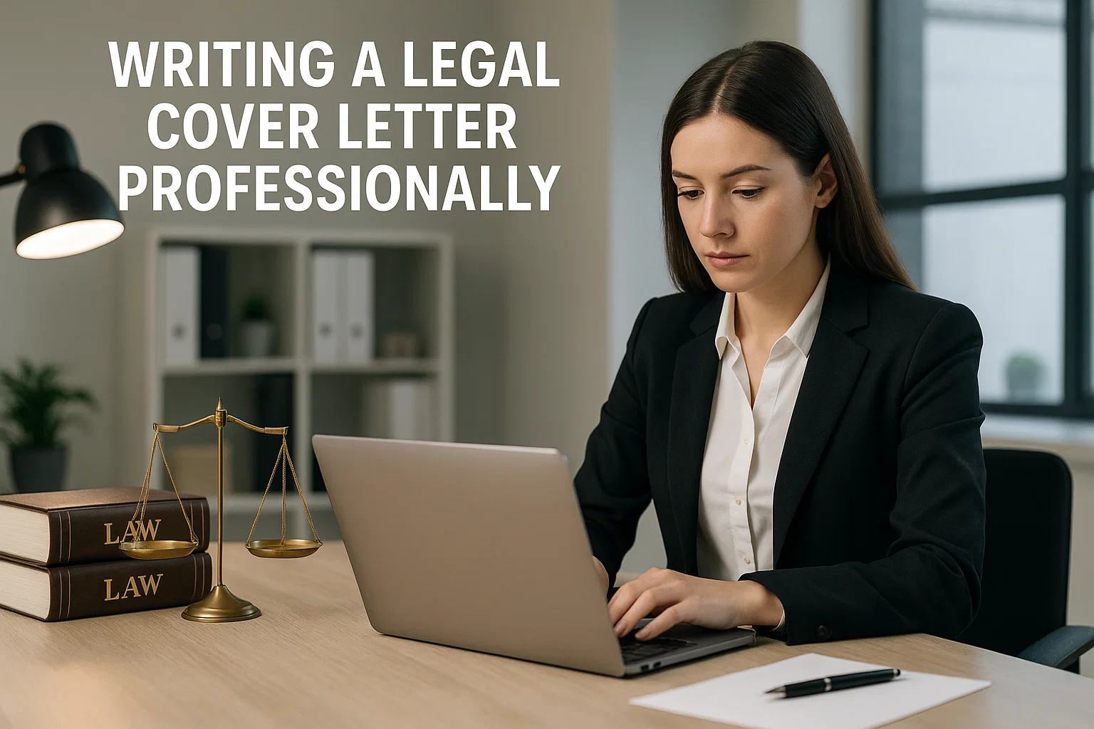 How To Write a Legal Cover Letter That Actually Gets You Hired 1 Woman writing legal cover letter at desk in modern UK office