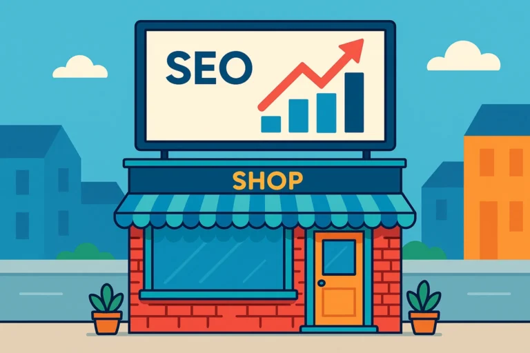 Small business SEO services with growth chart illustration