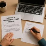 Person drafting a speculative cover letter at desk