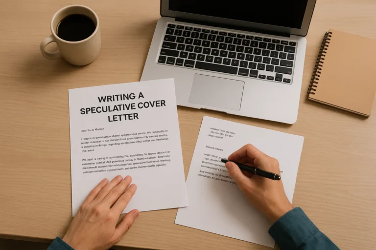 Person drafting a speculative cover letter at desk
