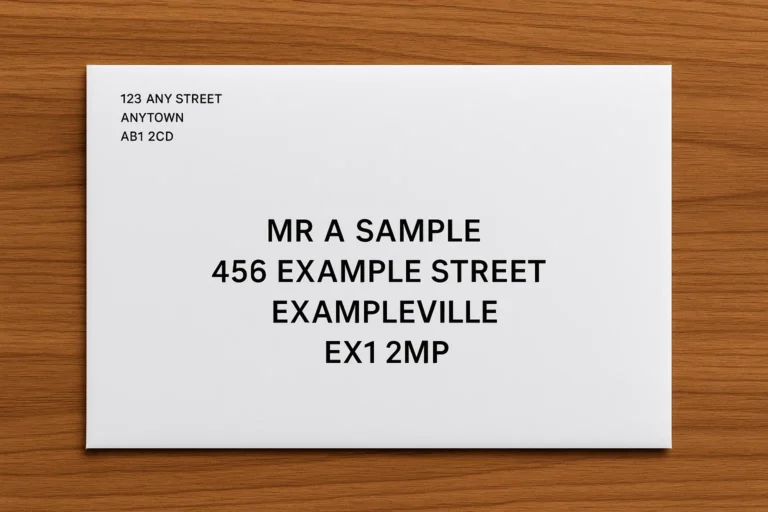 Example of UK envelope with address in correct format