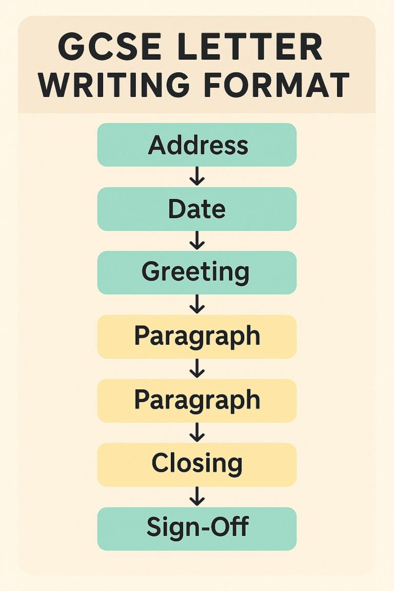 Step by step infographic of GCSE letter writing structure