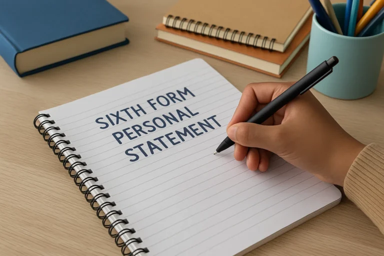 Student writing a personal statement for sixth form application