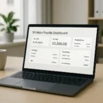 Employee viewing SD Worx payslip dashboard on laptop