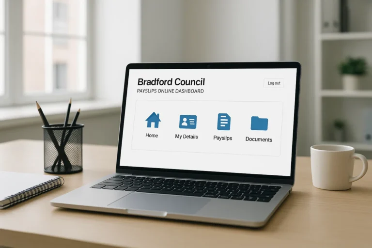 Employee portal dashboard showing Bradford Council payslip access