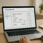Employee viewing Challenge TRG payslip portal on laptop