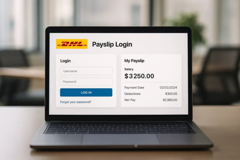 DHL payslip login dashboard on screen