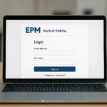 EPM payslip login portal on a laptop screen