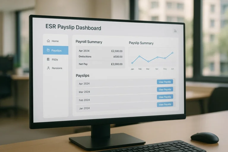 ESR payslip dashboard on a computer screen