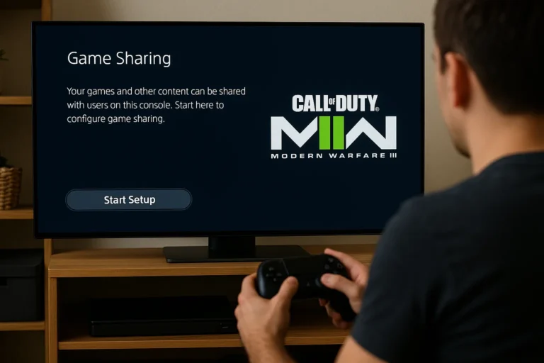 Player setting up Modern Warfare 3 game sharing on console