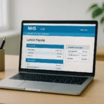 NHS payslip ESR login dashboard on laptop