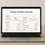 simple payslip template displayed on laptop