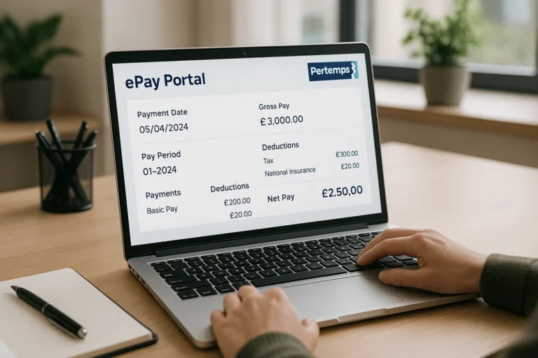 Viewing Pertemps payslip on ePay portal dashboard