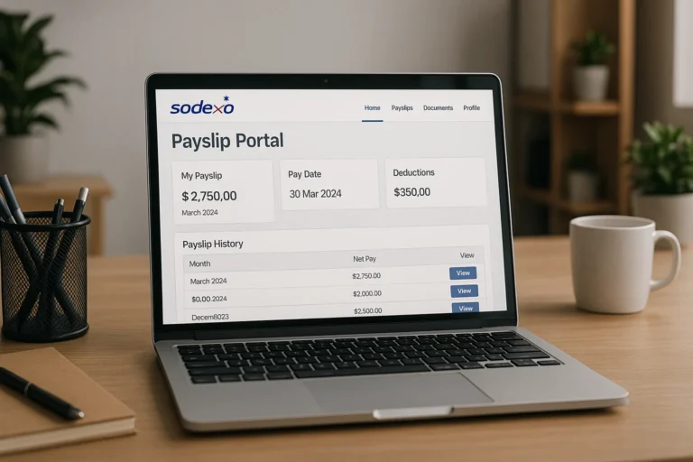 Sodexo payslip portal dashboard on laptop
