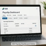SSE payslip dashboard open on laptop