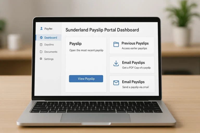 Sunderland payslip portal dashboard on laptop
