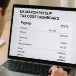 Digital UK payslip on laptop showing tax code section