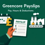 Featured image showing a digital Greencore payslip concept with payroll visuals.