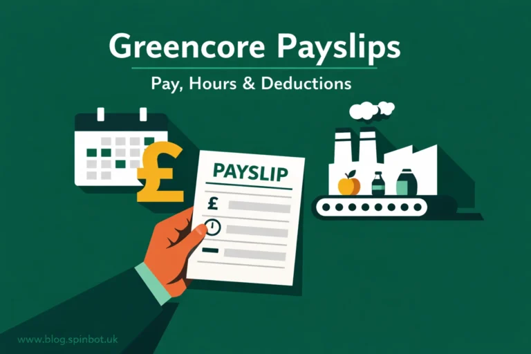 Featured image showing a digital Greencore payslip concept with payroll visuals.